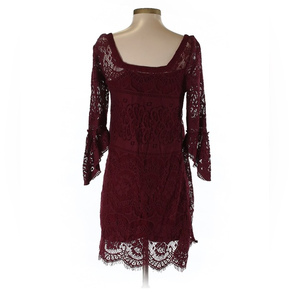 Free People Burgundy Lace Overlay Cotton Mini Dress - Extra Small - Picture 2 of 10
